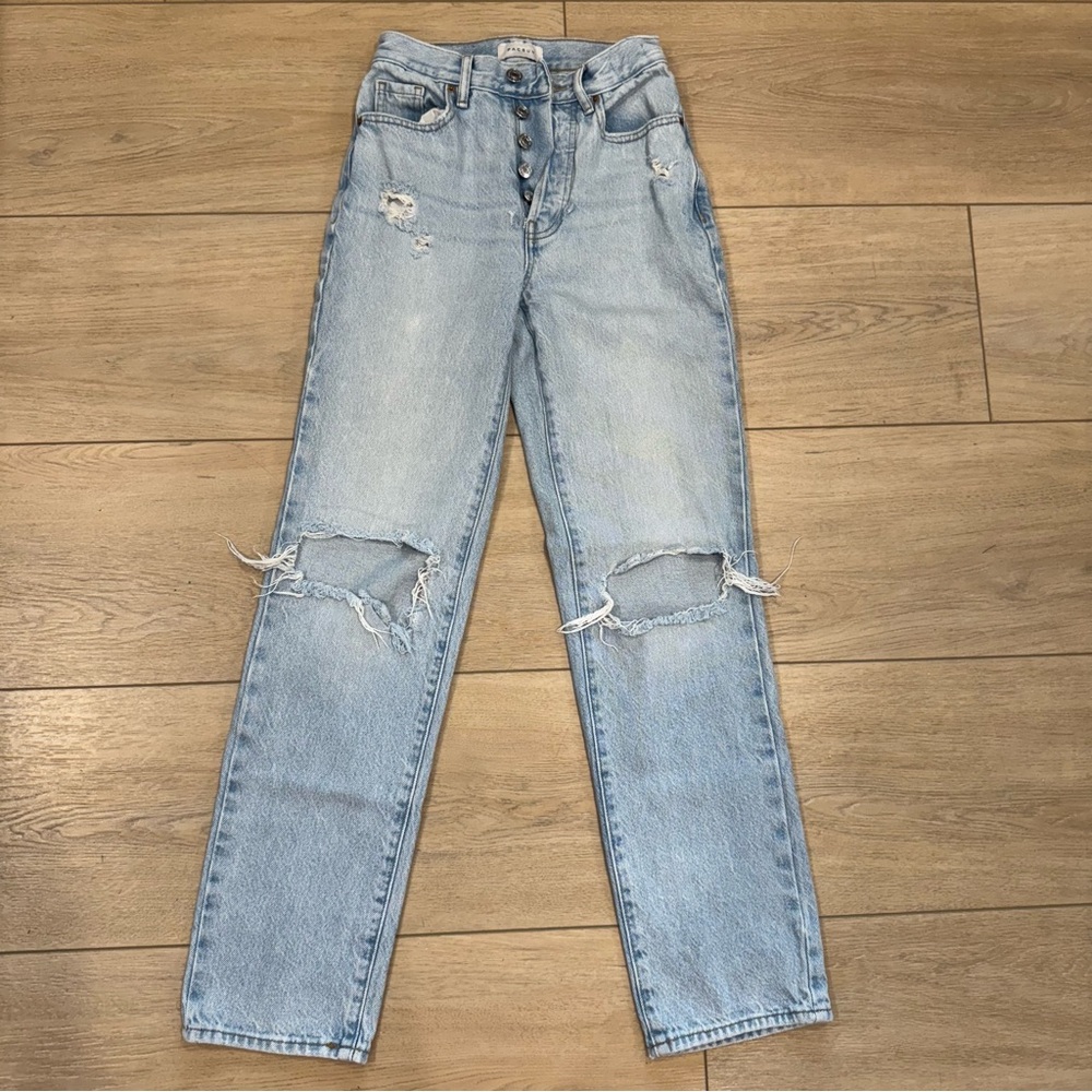 Pacific Sunwear DAD JEANS Button Fly High Rise Light Wash Distressed Sz 22